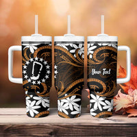 Personalised Cook Islands Rakahanga Tumbler With Handle Tiare Maori Polynesian Waves Tattoo