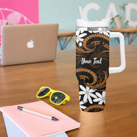 Personalised Cook Islands Rakahanga Tumbler With Handle Tiare Maori Polynesian Waves Tattoo