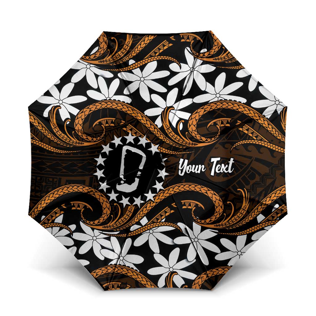Personalised Cook Islands Rakahanga Umbrella Tiare Maori Polynesian Waves Tattoo LT14 One Size Folded 11.42 inch Opened Diameter 37.4 inch Orange - Polynesian Pride