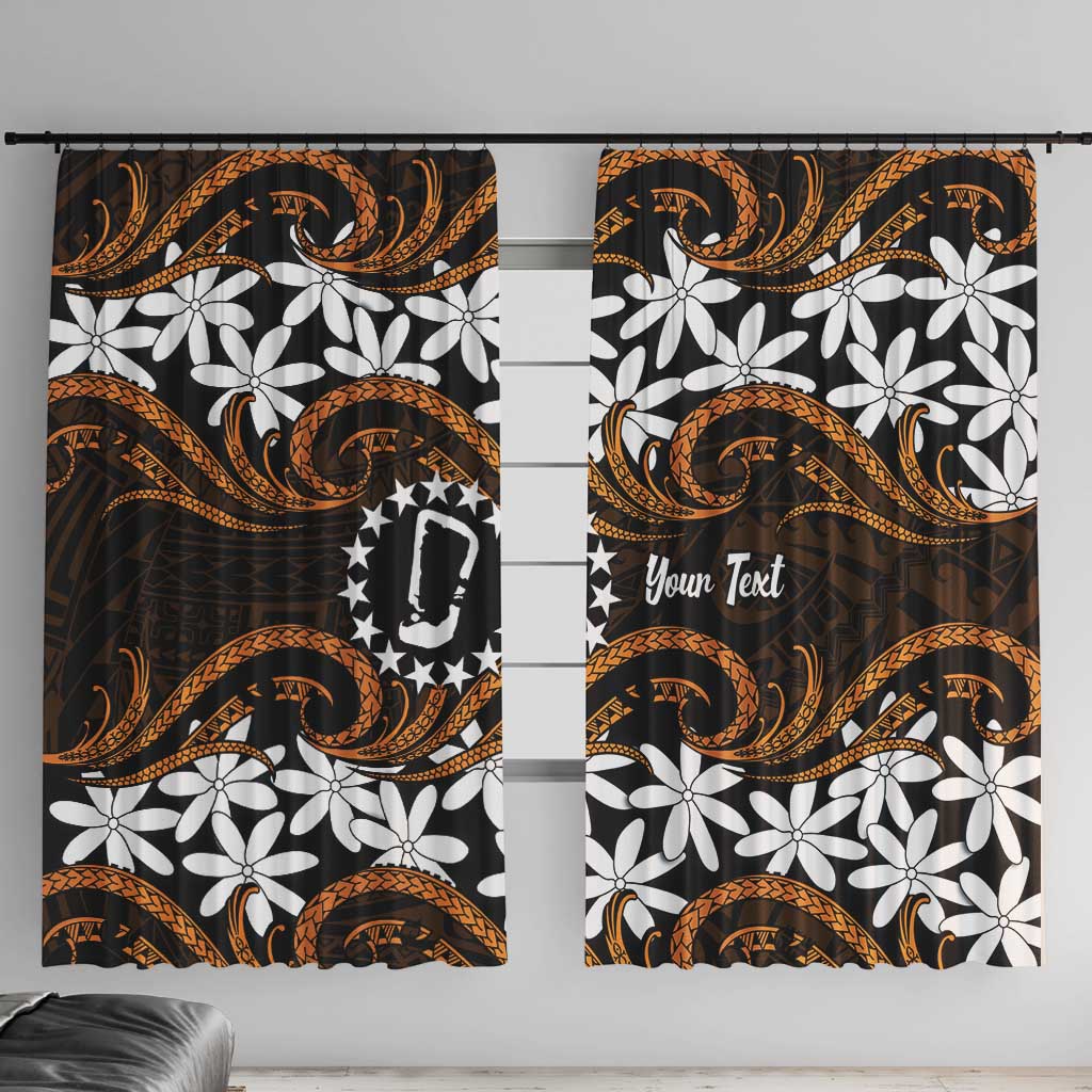 Personalised Cook Islands Rakahanga Window Curtain Tiare Maori Polynesian Waves Tattoo LT14 With Hooks Orange - Polynesian Pride
