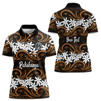 Personalised Cook Islands Rakahanga Women Polo Shirt Tiare Maori Polynesian Waves Tattoo