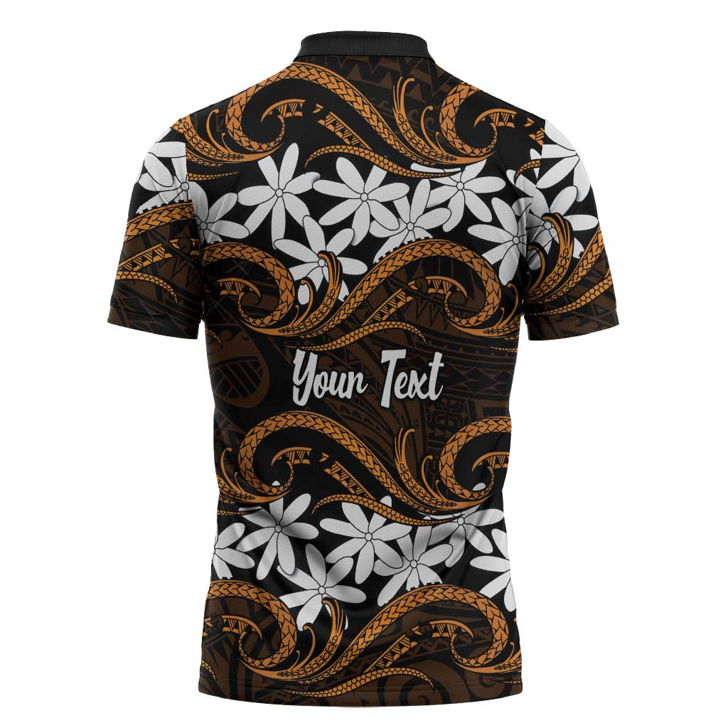 Personalised Cook Islands Rakahanga Zipper Polo Shirt Tiare Maori Polynesian Waves Tattoo LT14 - Polynesian Pride