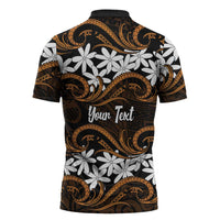 Personalised Cook Islands Rakahanga Zipper Polo Shirt Tiare Maori Polynesian Waves Tattoo LT14 - Polynesian Pride