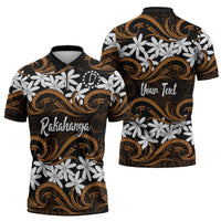 Personalised Cook Islands Rakahanga Zipper Polo Shirt Tiare Maori Polynesian Waves Tattoo LT14 - Polynesian Pride