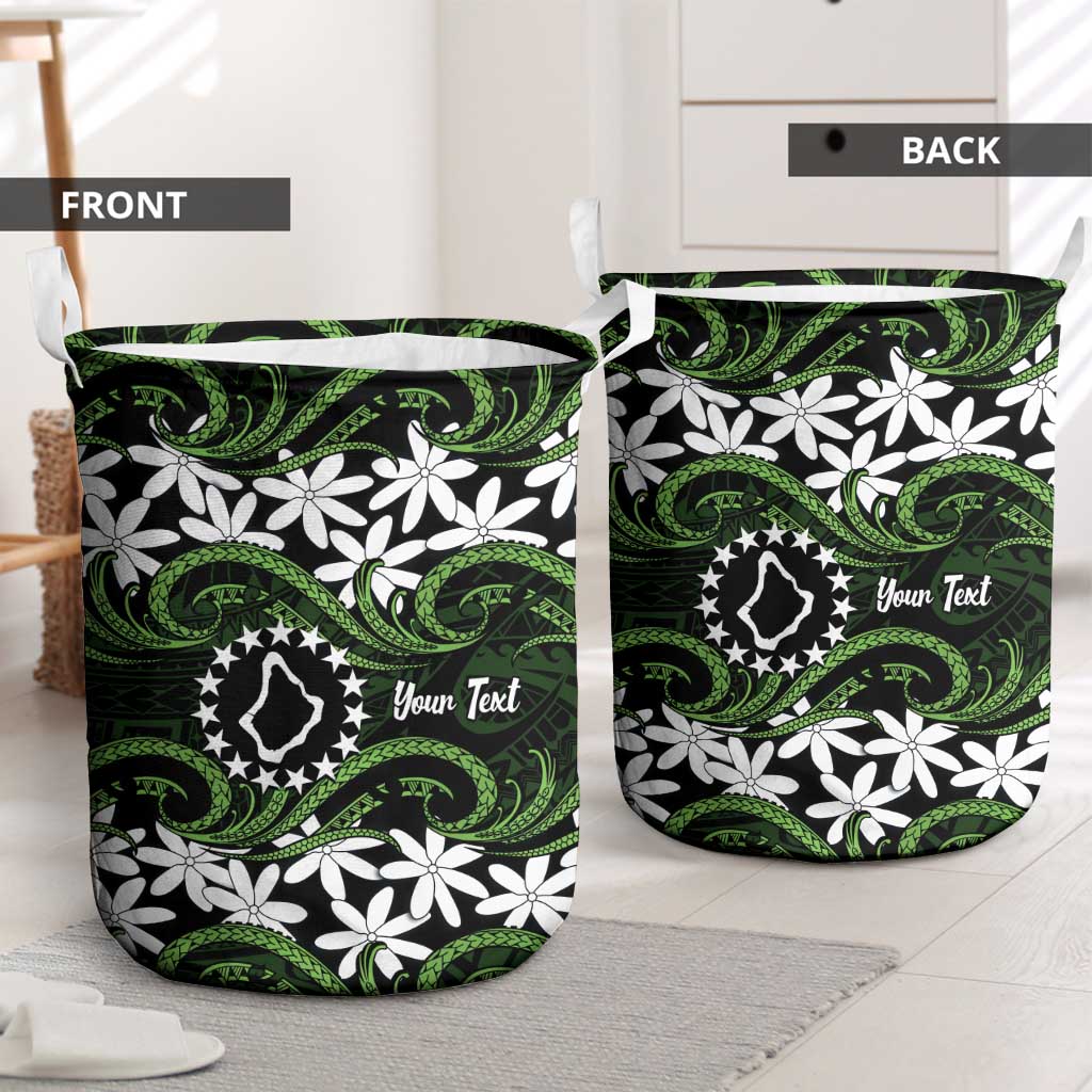 Personalised Cook Islands Palmerston Laundry Basket Tiare Maori Polynesian Waves Tattoo LT14 - Polynesian Pride