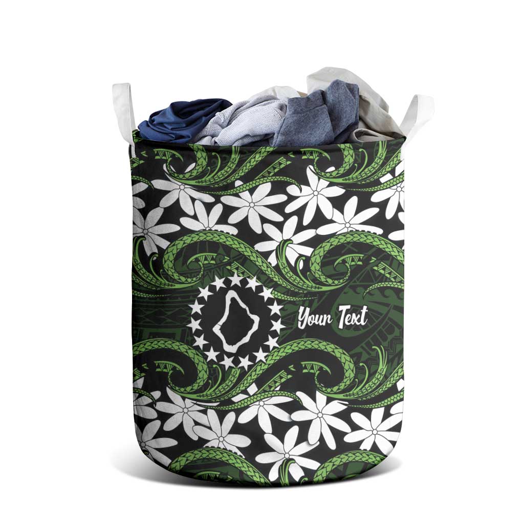 Personalised Cook Islands Palmerston Laundry Basket Tiare Maori Polynesian Waves Tattoo LT14 - Polynesian Pride