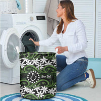 Personalised Cook Islands Palmerston Laundry Basket Tiare Maori Polynesian Waves Tattoo LT14 - Polynesian Pride