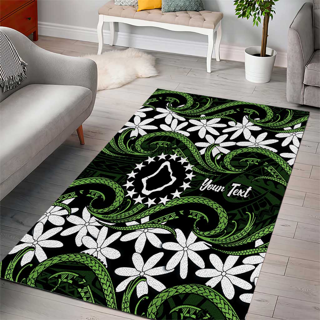 Personalised Cook Islands Palmerston Area Rug Tiare Maori Polynesian Waves Tattoo LT14 - Polynesian Pride