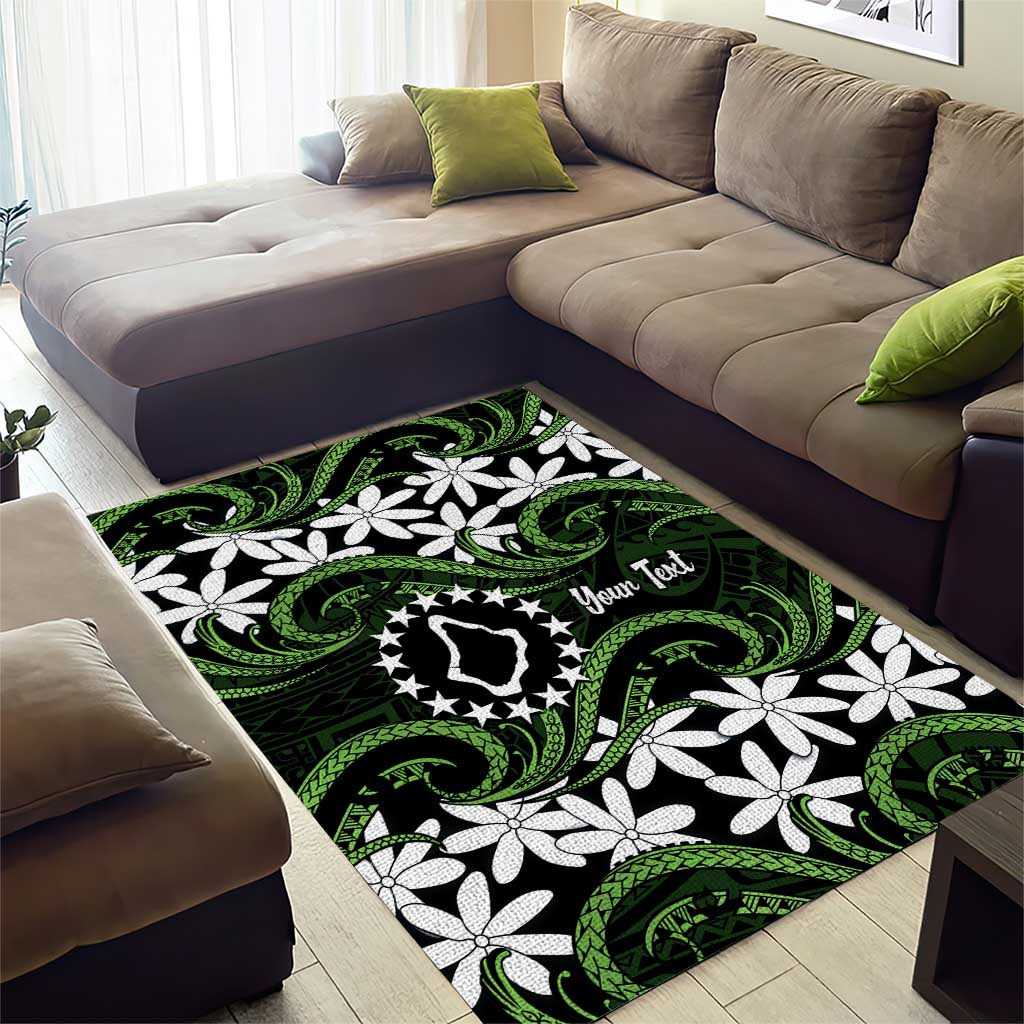 Personalised Cook Islands Palmerston Area Rug Tiare Maori Polynesian Waves Tattoo LT14 - Polynesian Pride