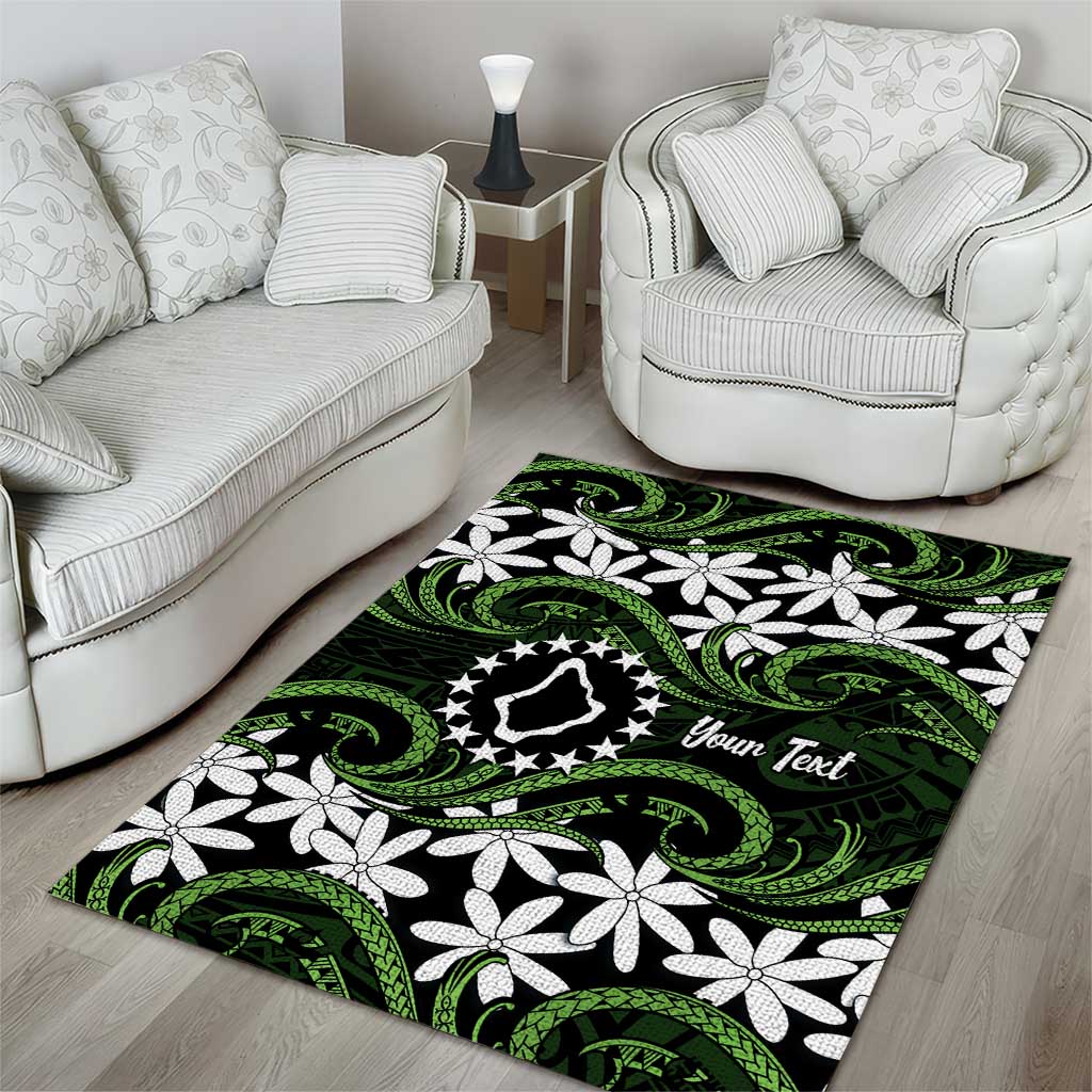 Personalised Cook Islands Palmerston Area Rug Tiare Maori Polynesian Waves Tattoo LT14 - Polynesian Pride