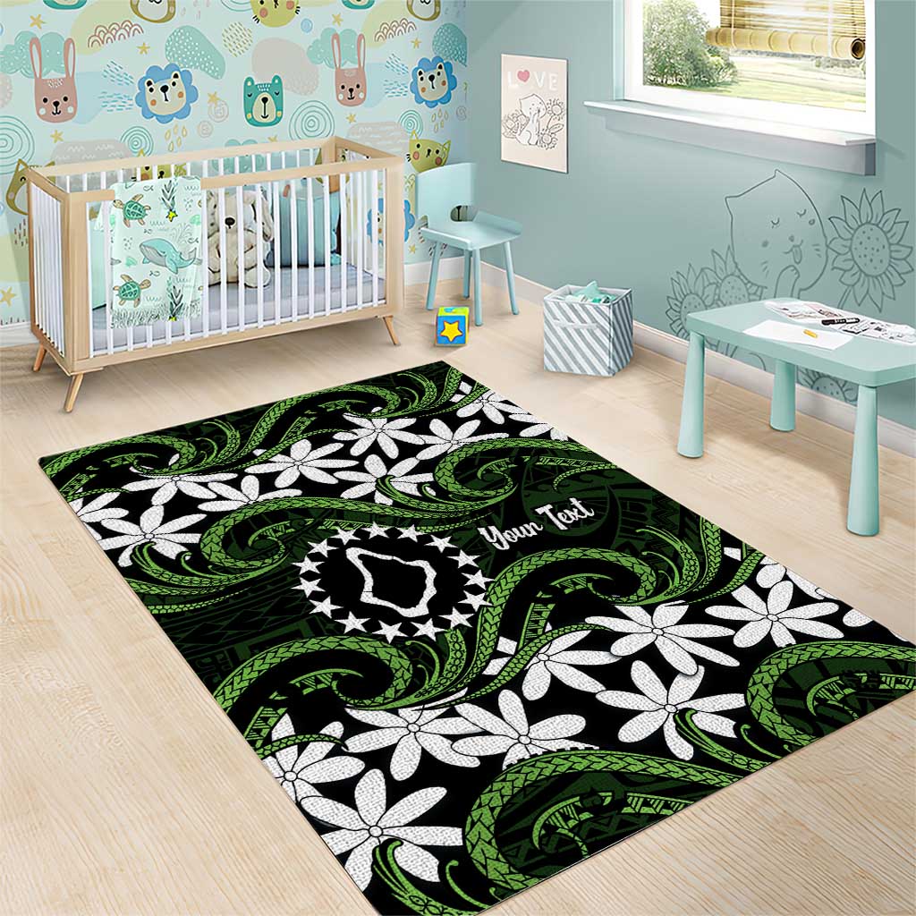 Personalised Cook Islands Palmerston Area Rug Tiare Maori Polynesian Waves Tattoo LT14 - Polynesian Pride