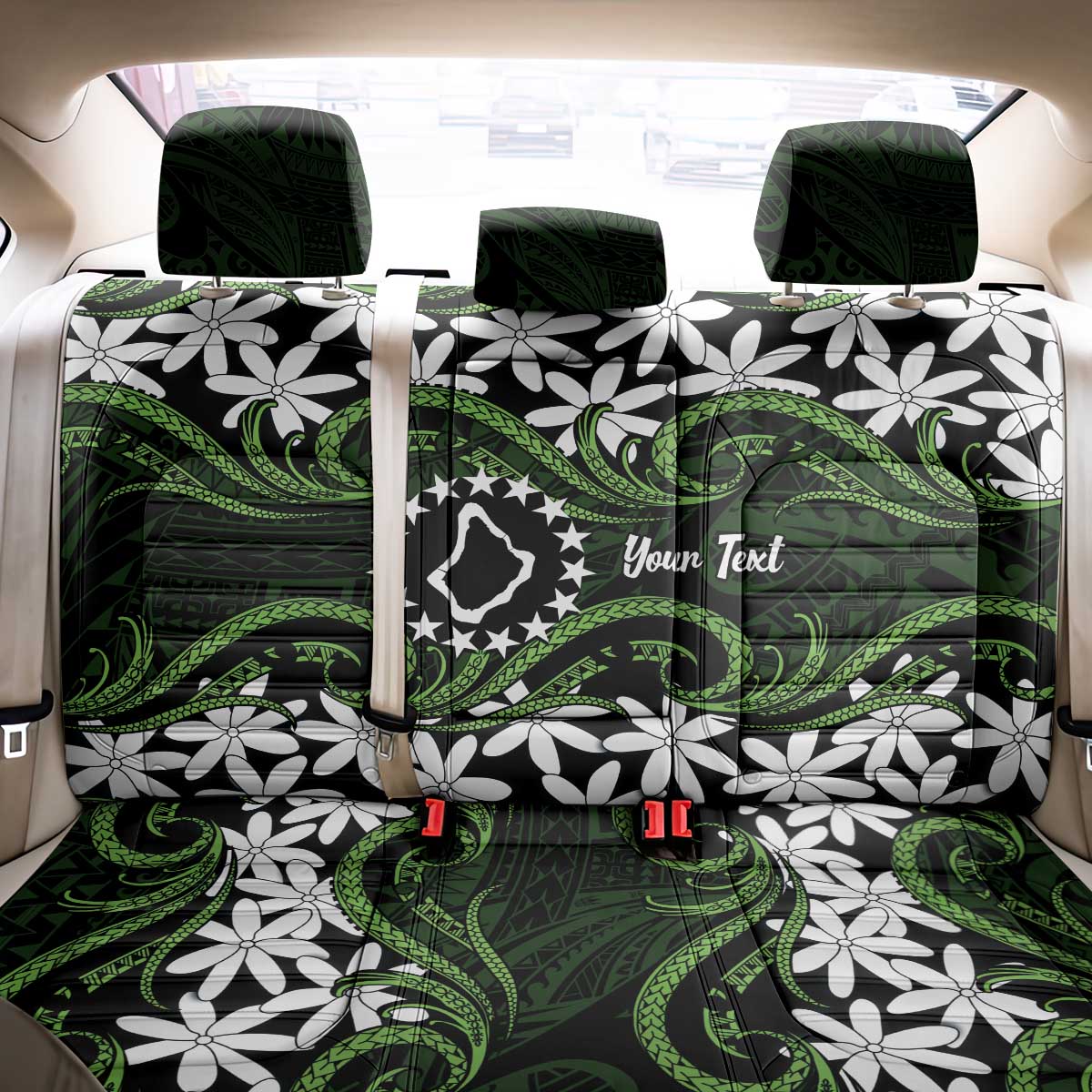 Personalised Cook Islands Palmerston Back Car Seat Cover Tiare Maori Polynesian Waves Tattoo LT14 - Polynesian Pride