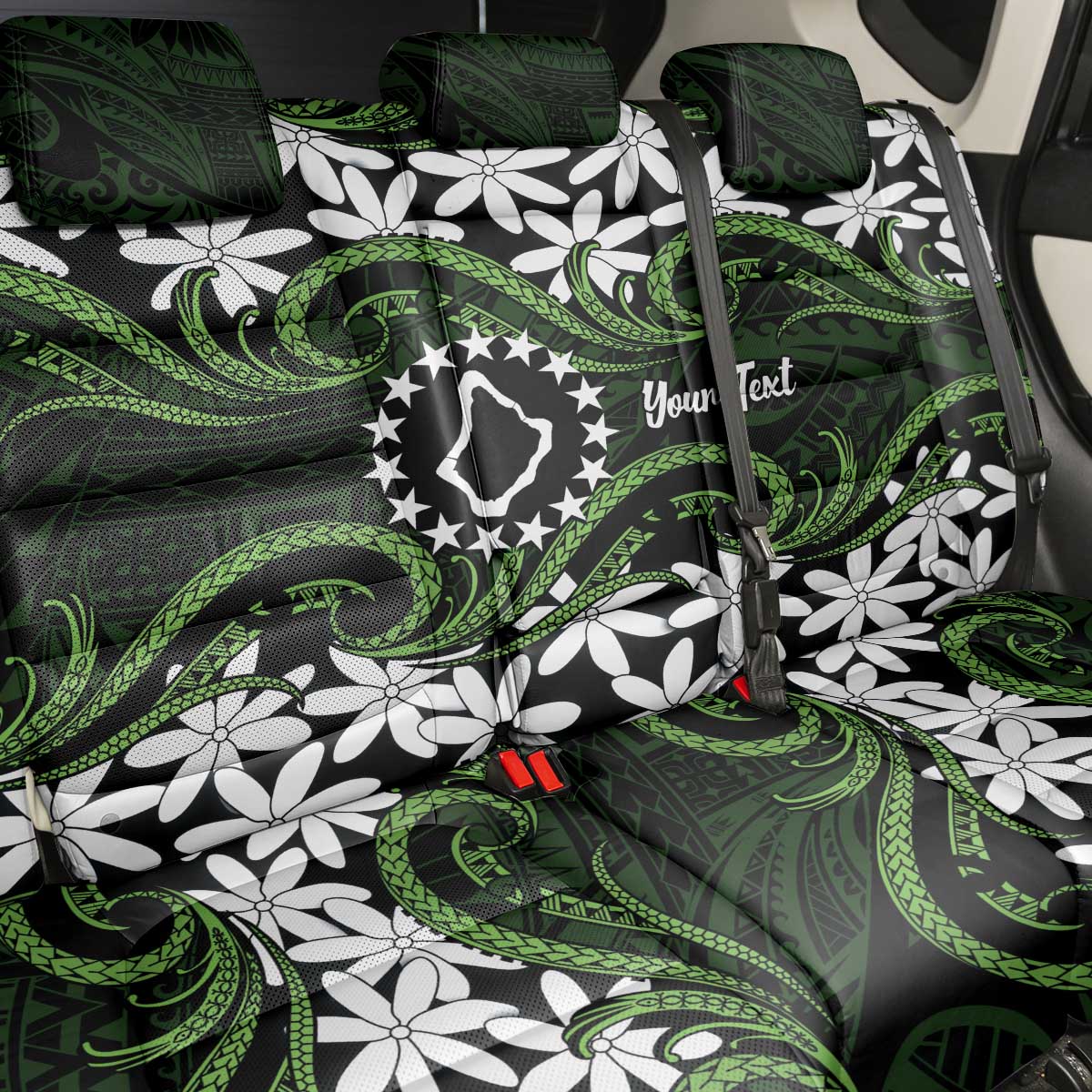 Personalised Cook Islands Palmerston Back Car Seat Cover Tiare Maori Polynesian Waves Tattoo LT14 - Polynesian Pride