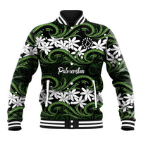 Personalised Cook Islands Palmerston Baseball Jacket Tiare Maori Polynesian Waves Tattoo LT14 Unisex Green - Polynesian Pride