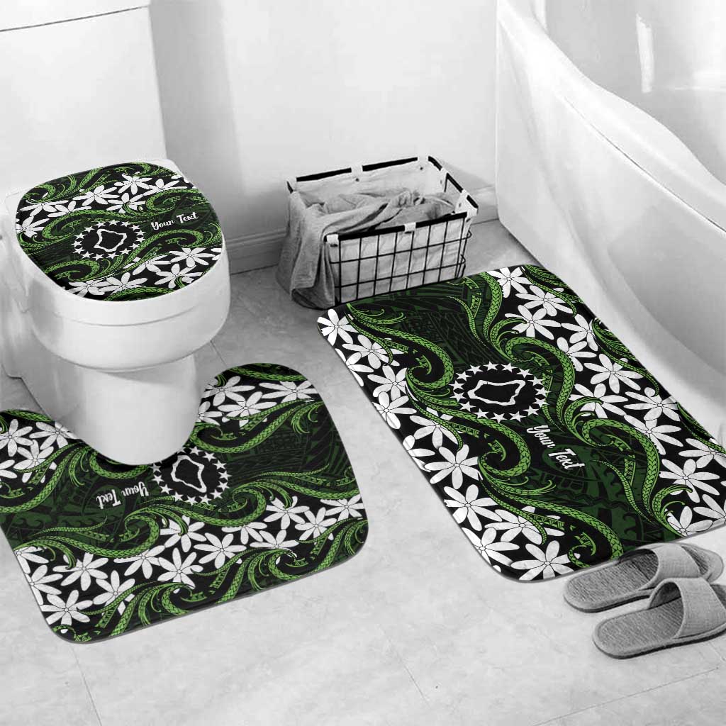Personalised Cook Islands Palmerston Bathroom Set Tiare Maori Polynesian Waves Tattoo LT14 Mat Set Only (3 pcs) One Size Green - Polynesian Pride