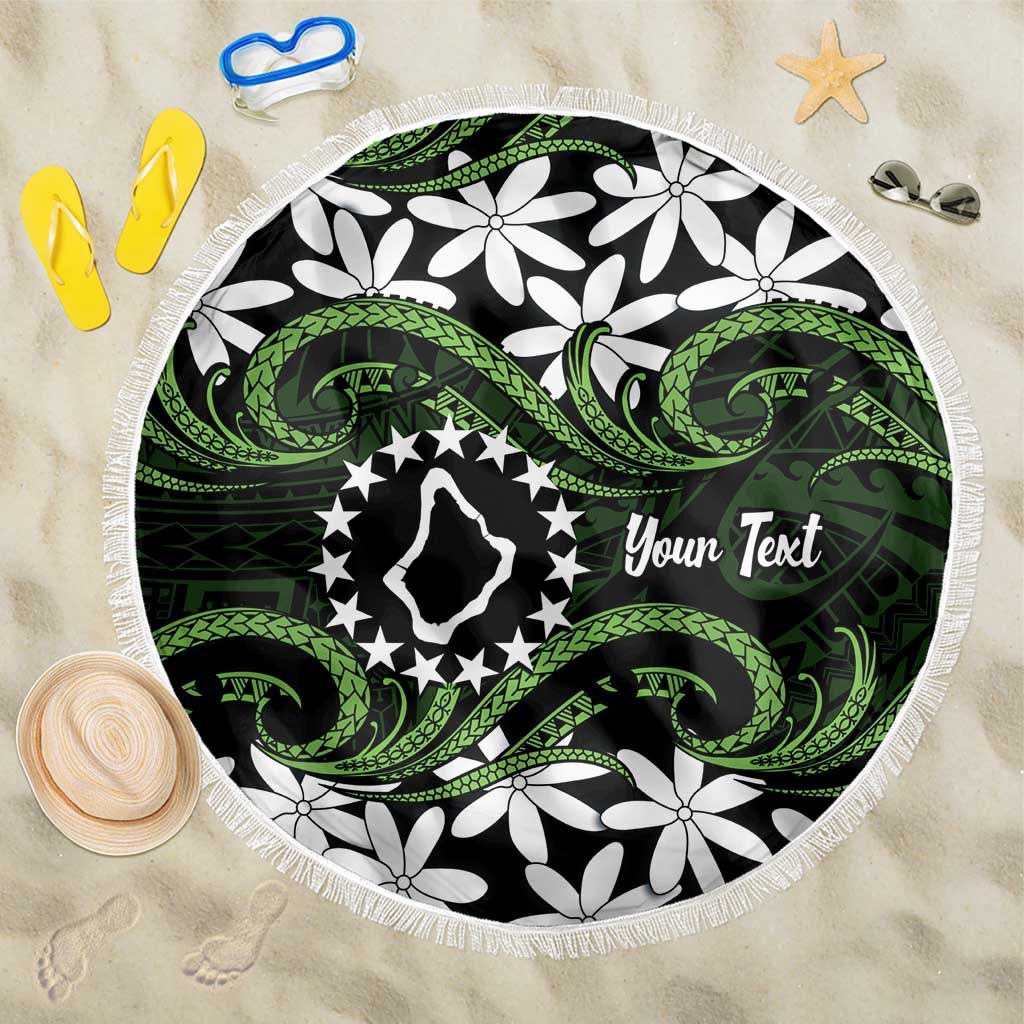 Personalised Cook Islands Palmerston Beach Blanket Tiare Maori Polynesian Waves Tattoo LT14 One Size 150cm Green - Polynesian Pride
