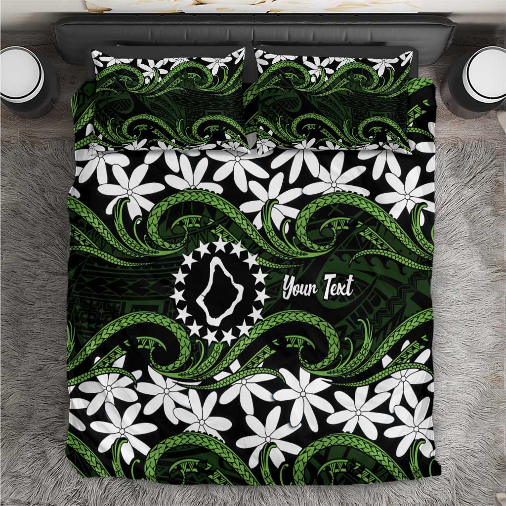 Personalised Cook Islands Palmerston Bedding Set Tiare Maori Polynesian Waves Tattoo