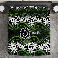 Personalised Cook Islands Palmerston Bedding Set Tiare Maori Polynesian Waves Tattoo LT14 Green - Polynesian Pride