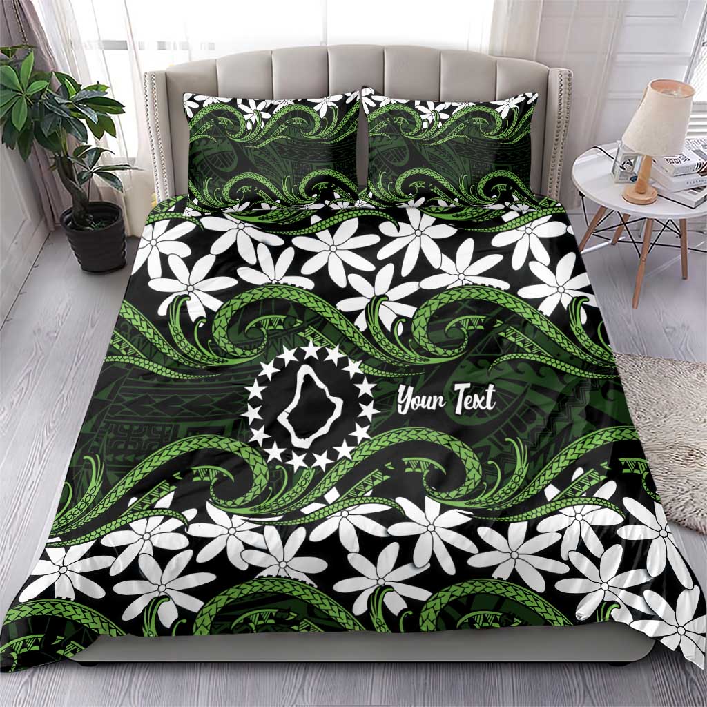 Personalised Cook Islands Palmerston Bedding Set Tiare Maori Polynesian Waves Tattoo LT14 - Polynesian Pride