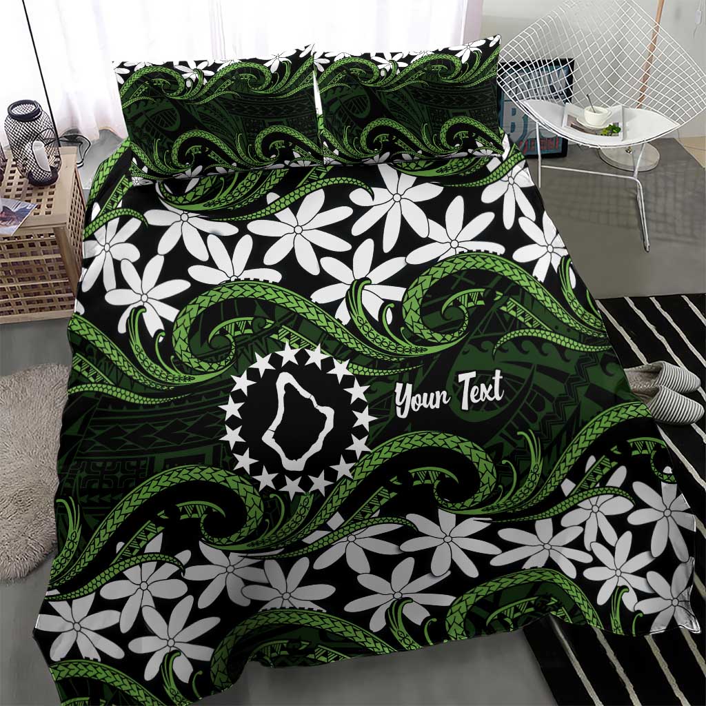 Personalised Cook Islands Palmerston Bedding Set Tiare Maori Polynesian Waves Tattoo LT14 - Polynesian Pride