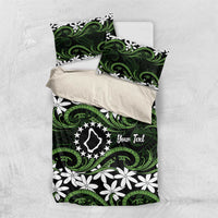 Personalised Cook Islands Palmerston Bedding Set Tiare Maori Polynesian Waves Tattoo LT14 US Twin 172cm x 218cm Green - Polynesian Pride