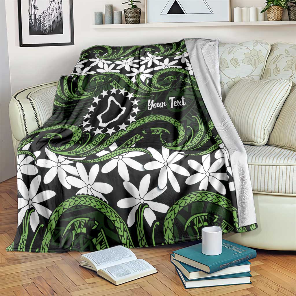 Personalised Cook Islands Palmerston Blanket Tiare Maori Polynesian Waves Tattoo LT14 Green - Polynesian Pride