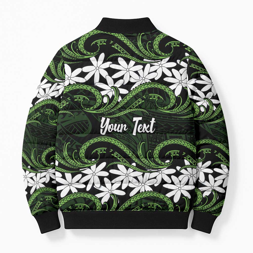 Personalised Cook Islands Palmerston Bomber Puffer Jacket Tiare Maori Polynesian Waves Tattoo LT14 - Polynesian Pride