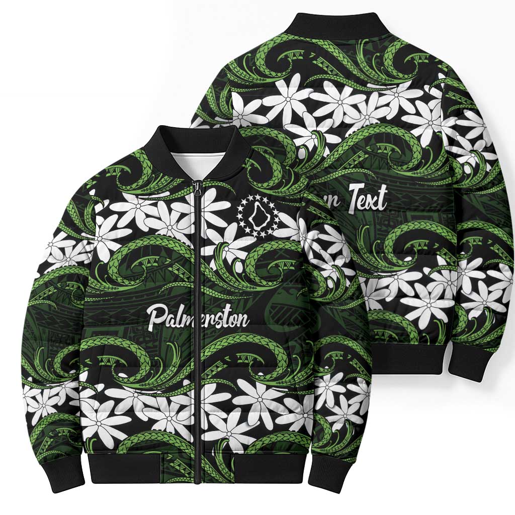 Personalised Cook Islands Palmerston Bomber Puffer Jacket Tiare Maori Polynesian Waves Tattoo LT14 - Polynesian Pride