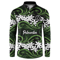 Personalised Cook Islands Palmerston Button Sweatshirt Tiare Maori Polynesian Waves Tattoo LT14 Green - Polynesian Pride