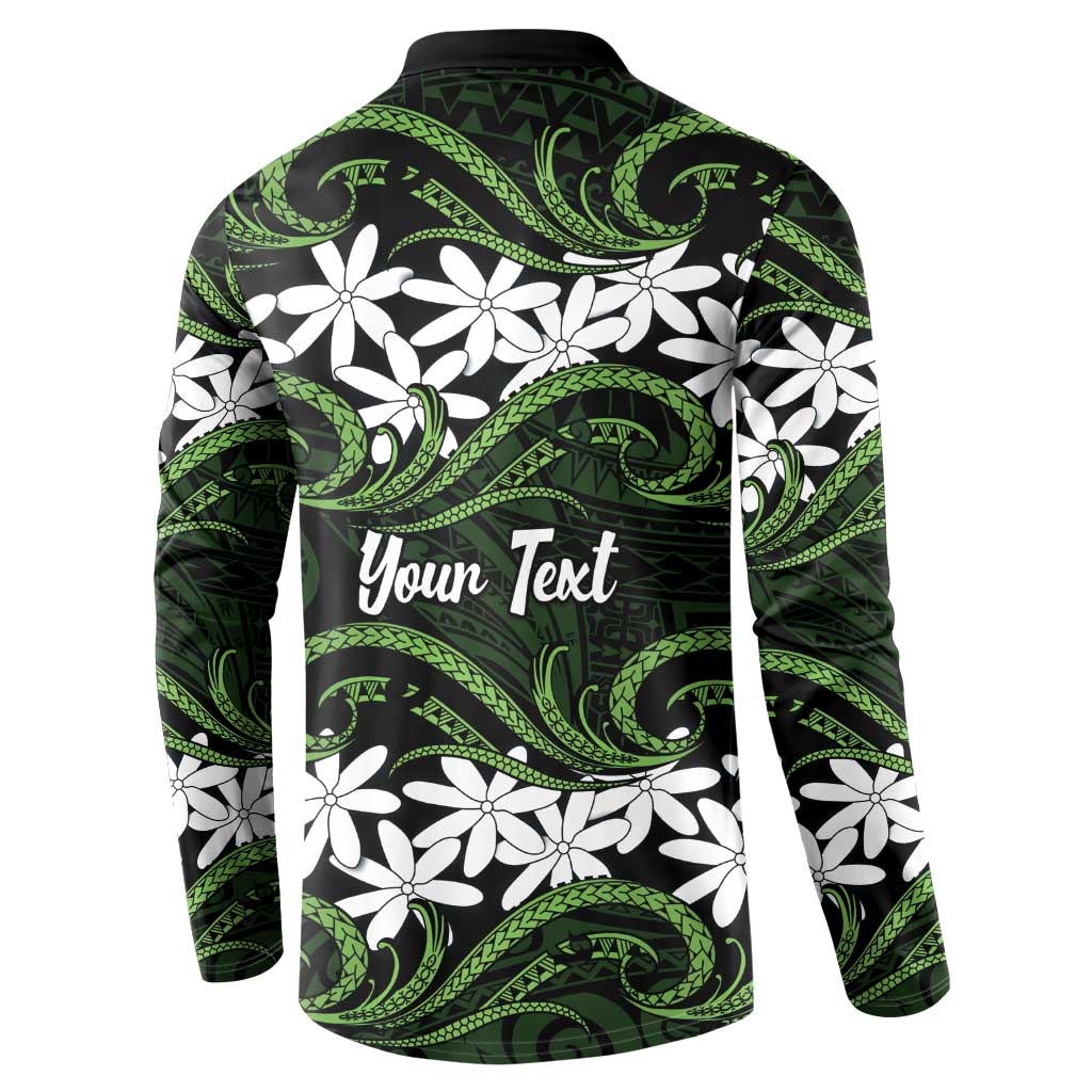 Personalised Cook Islands Palmerston Button Sweatshirt Tiare Maori Polynesian Waves Tattoo LT14 - Polynesian Pride
