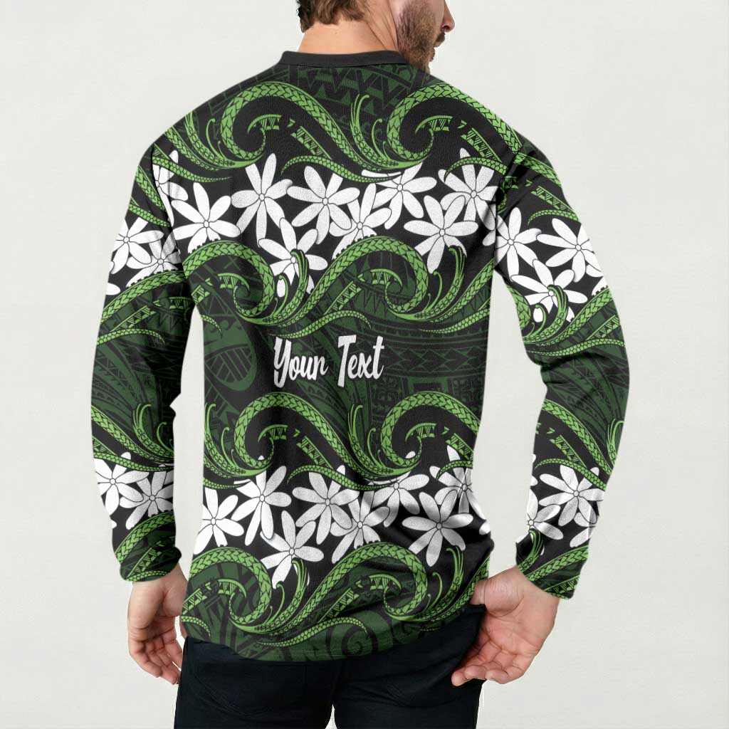 Personalised Cook Islands Palmerston Button Sweatshirt Tiare Maori Polynesian Waves Tattoo LT14 - Polynesian Pride