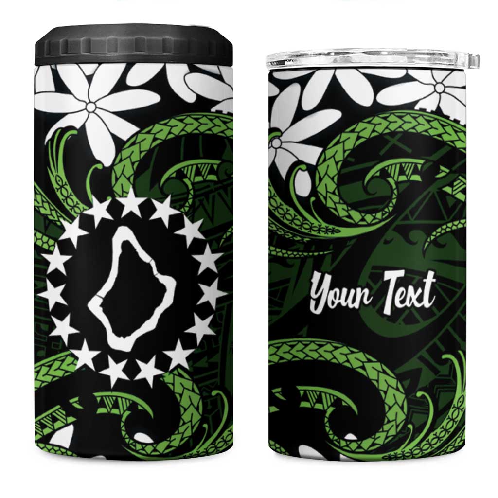 Personalised Cook Islands Palmerston 4 in 1 Can Cooler Tumbler Tiare Maori Polynesian Waves Tattoo LT14 One Size: 16 oz Green - Polynesian Pride