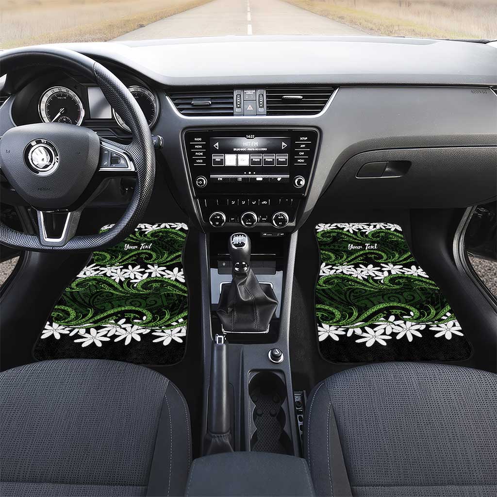 Personalised Cook Islands Palmerston Car Mats Tiare Maori Polynesian Waves Tattoo LT14 Set 2pcs - Front Green - Polynesian Pride