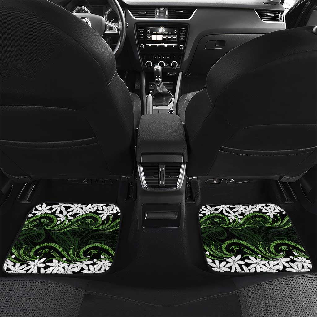 Personalised Cook Islands Palmerston Car Mats Tiare Maori Polynesian Waves Tattoo LT14 Set 2pcs - Back Green - Polynesian Pride