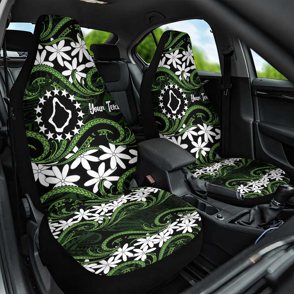 Personalised Cook Islands Palmerston Car Seat Cover Tiare Maori Polynesian Waves Tattoo LT14 One Size Green - Polynesian Pride