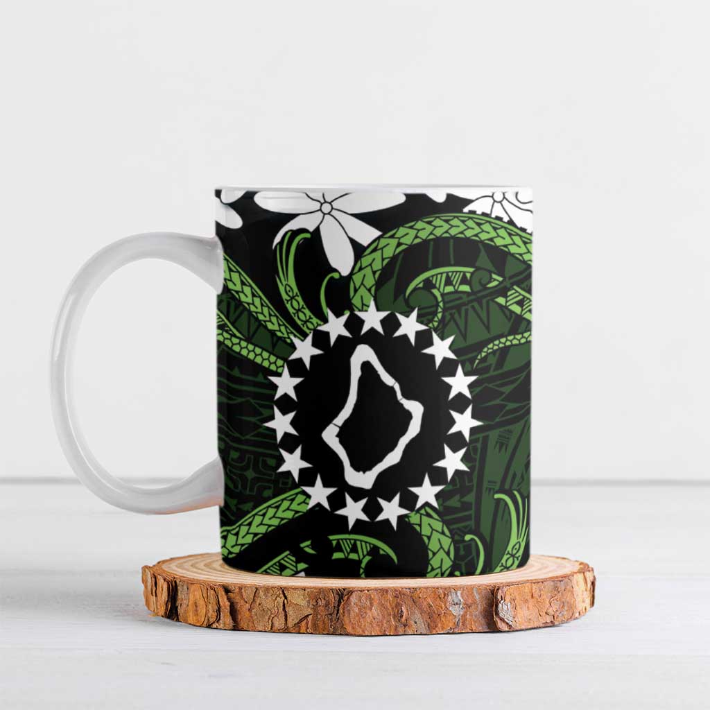 Personalised Cook Islands Palmerston Ceramic Mug Tiare Maori Polynesian Waves Tattoo LT14 Green - Polynesian Pride