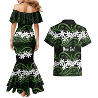 Personalised Cook Islands Palmerston Couples Matching Mermaid Dress and Hawaiian Shirt Tiare Maori Polynesian Waves Tattoo