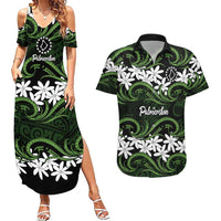 Personalised Cook Islands Palmerston Couples Matching Summer Maxi Dress and Hawaiian Shirt Tiare Maori Polynesian Waves Tattoo