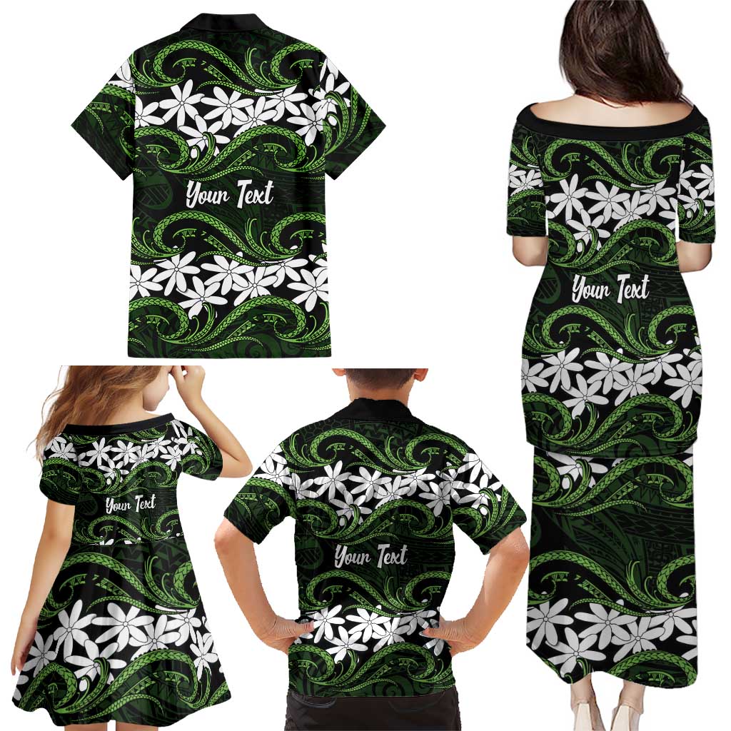 Personalised Cook Islands Palmerston Family Matching Puletasi and Hawaiian Shirt Tiare Maori Polynesian Waves Tattoo