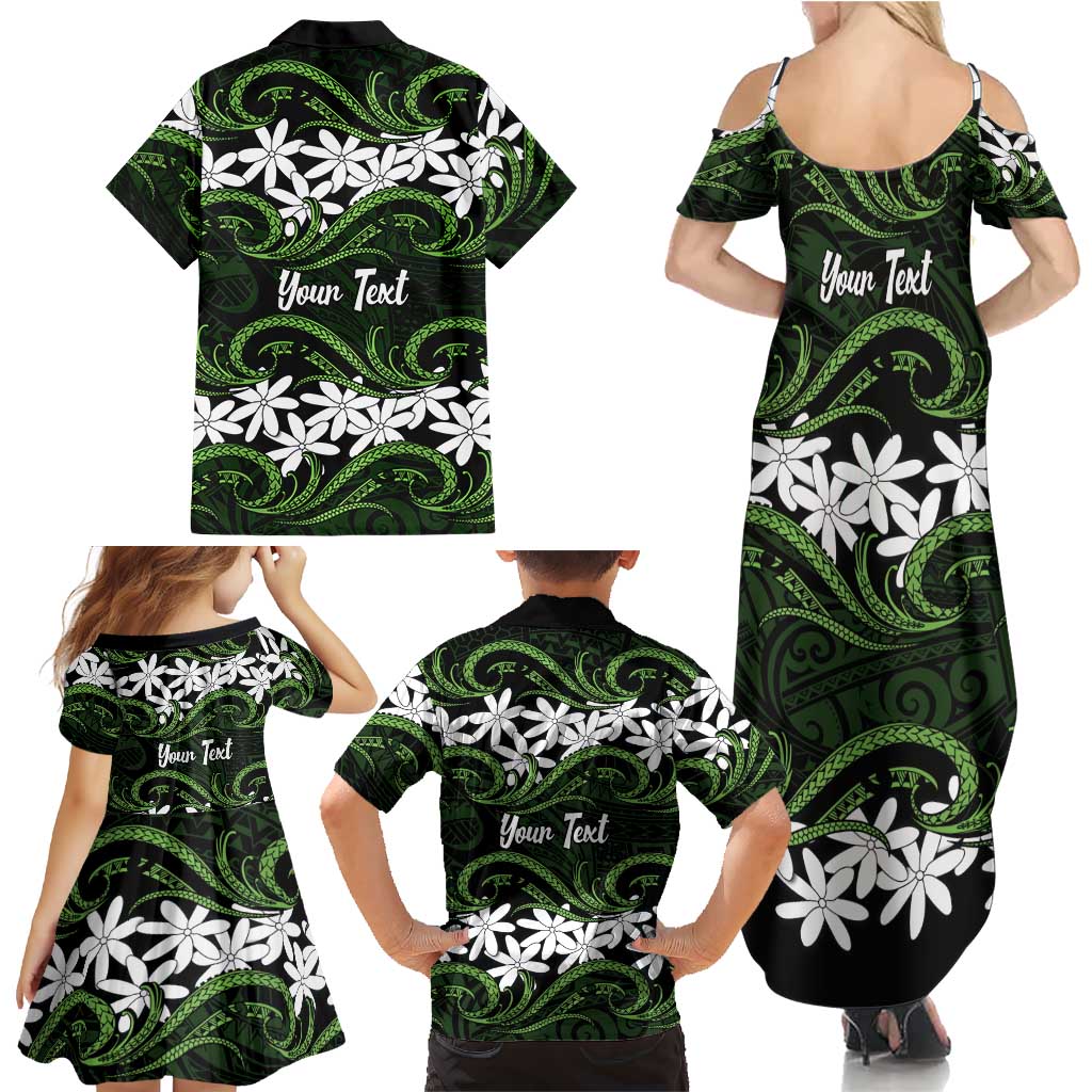 Personalised Cook Islands Palmerston Family Matching Summer Maxi Dress and Hawaiian Shirt Tiare Maori Polynesian Waves Tattoo