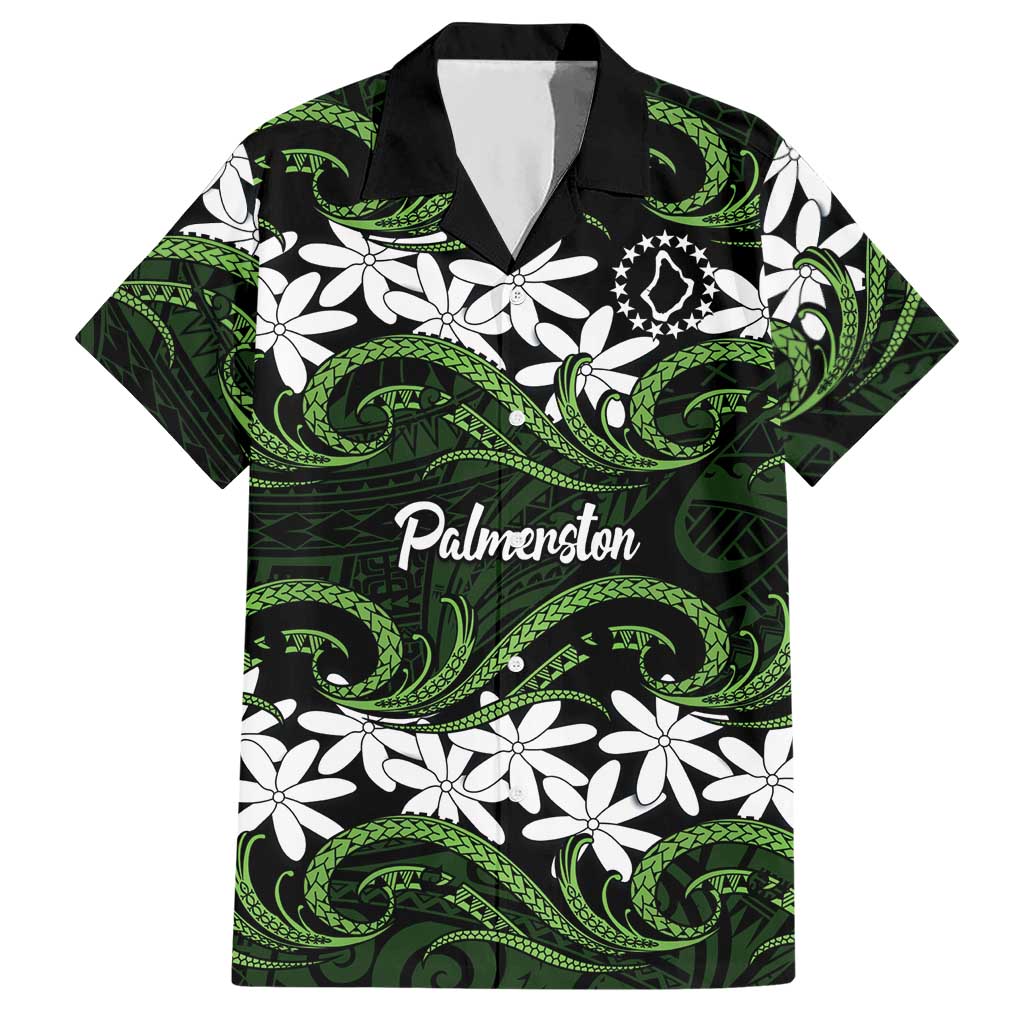 Personalised Cook Islands Palmerston Hawaiian Shirt Tiare Maori Polynesian Waves Tattoo LT14 Green - Polynesian Pride