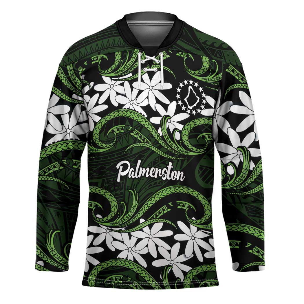 Personalised Cook Islands Palmerston Hockey Jersey Tiare Maori Polynesian Waves Tattoo LT14 Unisex Green - Polynesian Pride