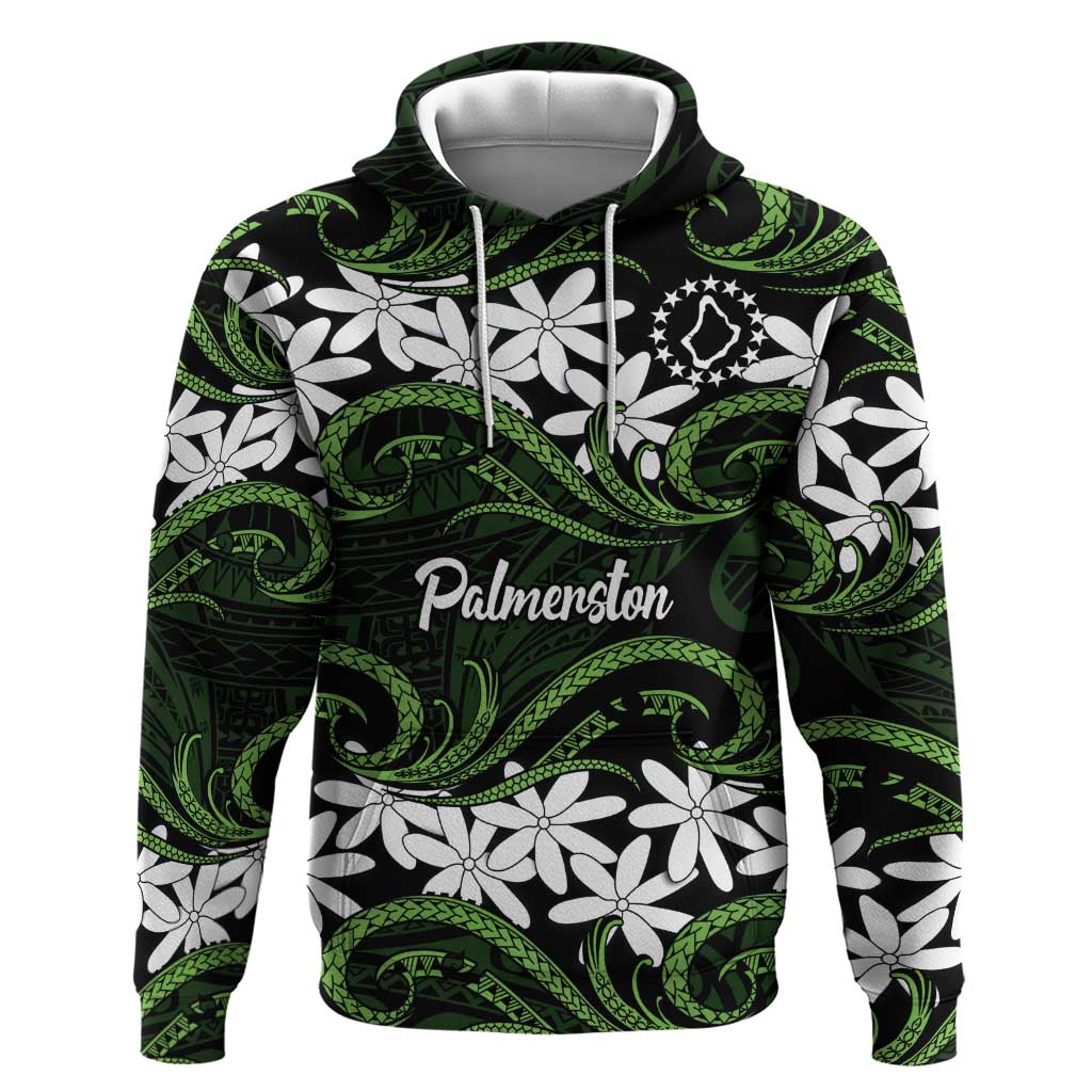 Personalised Cook Islands Palmerston Hoodie Tiare Maori Polynesian Waves Tattoo LT14 Pullover Hoodie Green - Polynesian Pride