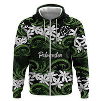 Personalised Cook Islands Palmerston Hoodie Tiare Maori Polynesian Waves Tattoo LT14 Zip Hoodie Green - Polynesian Pride