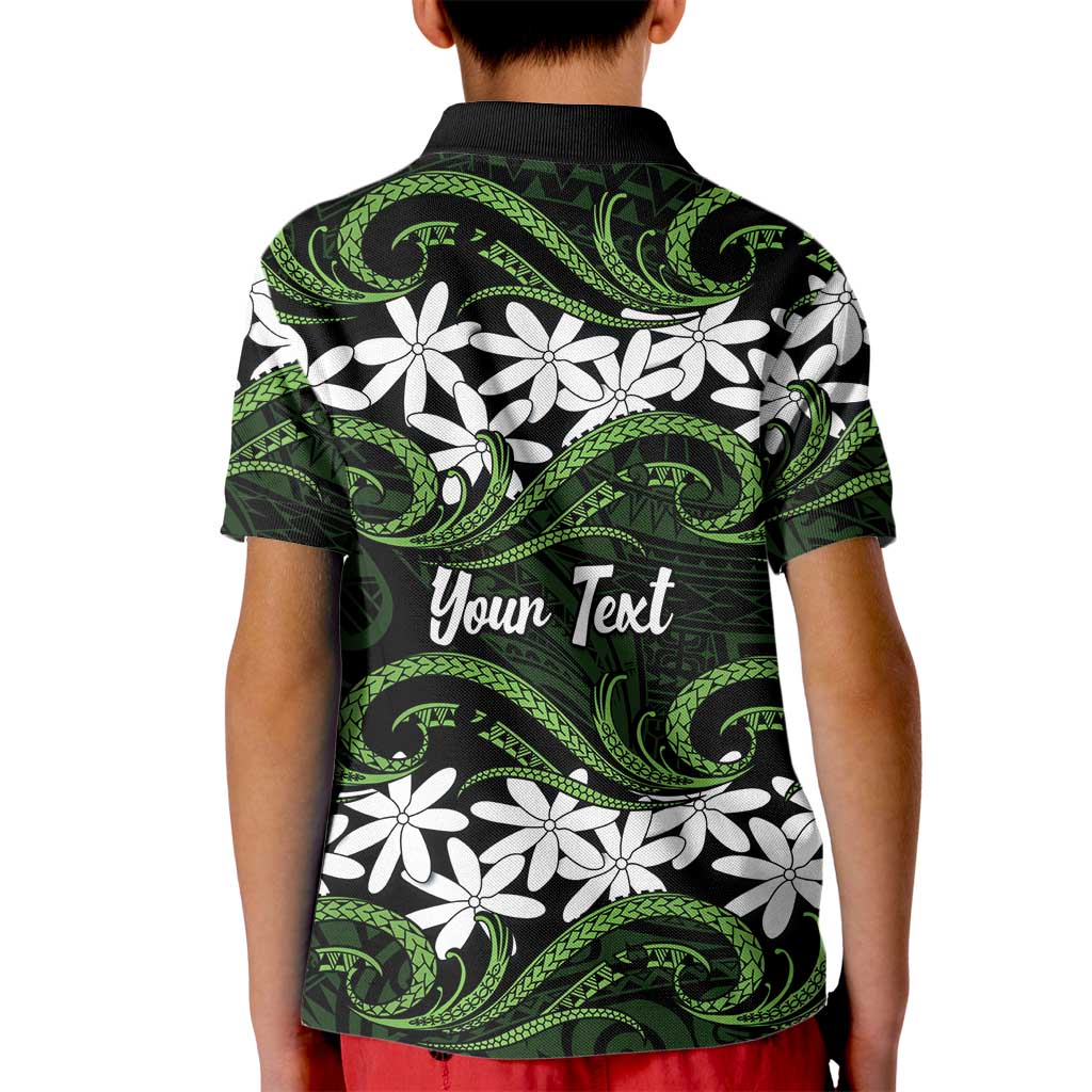 Personalised Cook Islands Palmerston Kid Polo Shirt Tiare Maori Polynesian Waves Tattoo LT14 - Polynesian Pride
