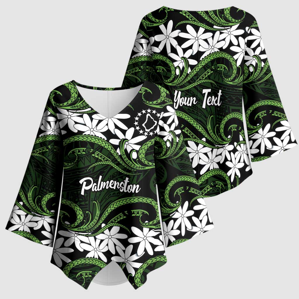 Personalised Cook Islands Palmerston Kimono Sleeve Blouse Tiare Maori Polynesian Waves Tattoo LT14 - Polynesian Pride