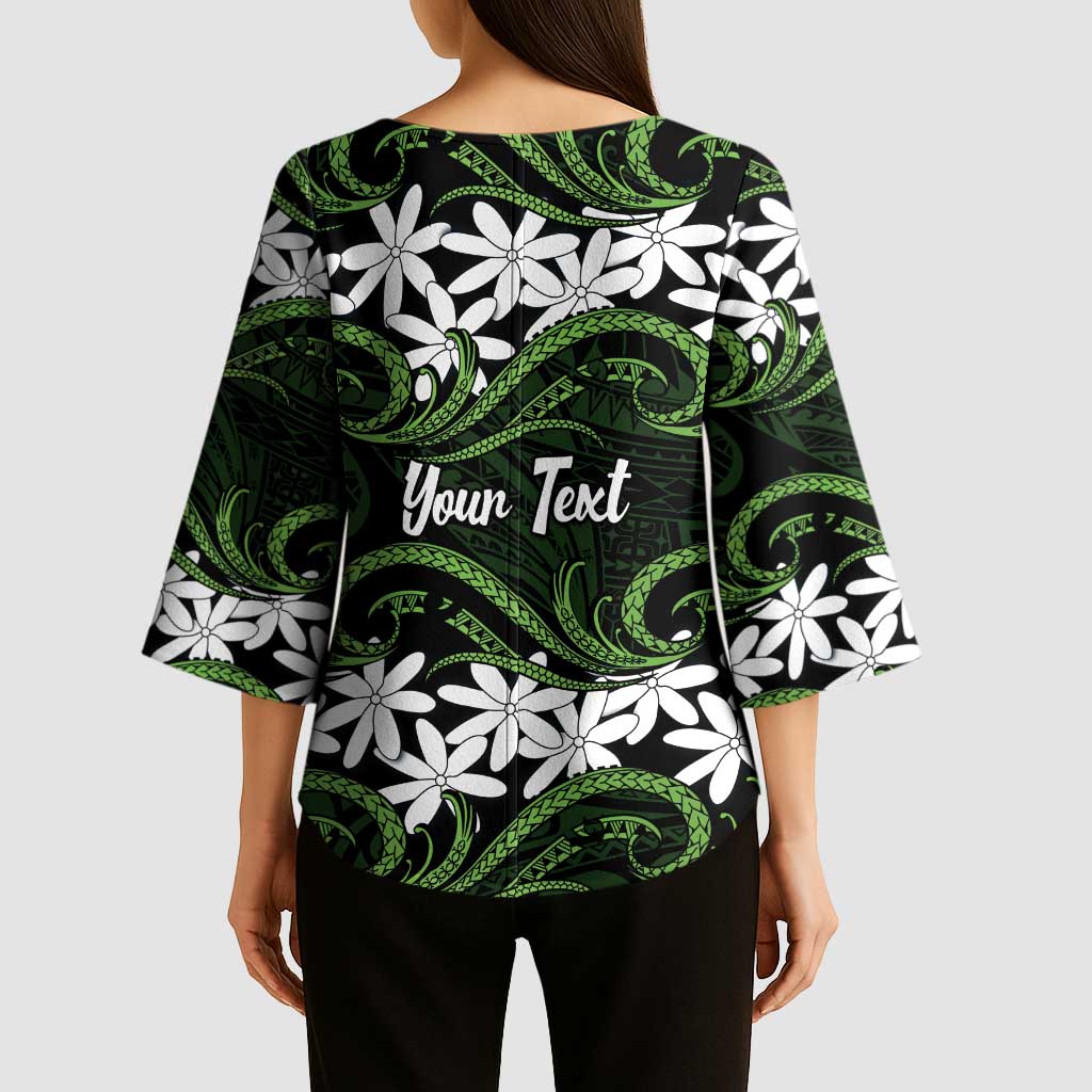 Personalised Cook Islands Palmerston Kimono Sleeve Blouse Tiare Maori Polynesian Waves Tattoo LT14 - Polynesian Pride
