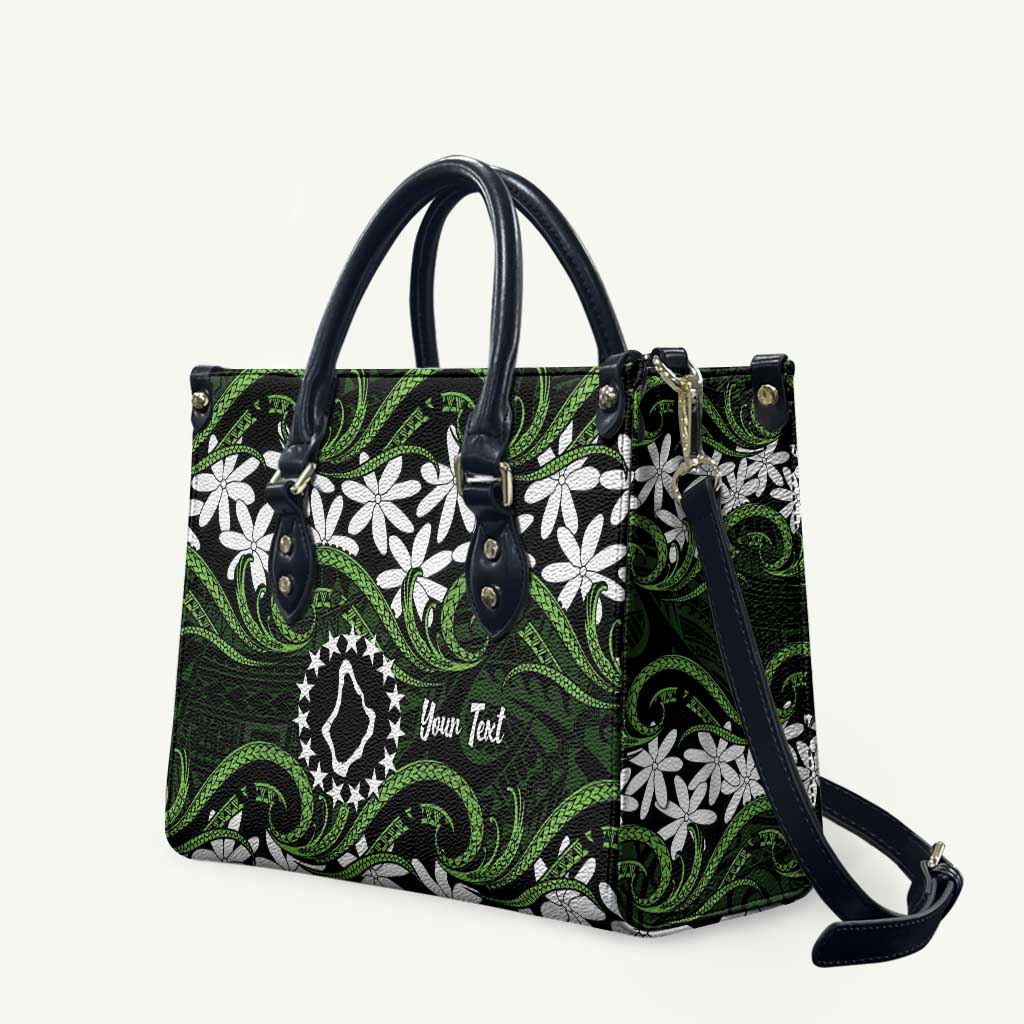 Personalised Cook Islands Palmerston Leather Bag Tiare Maori Polynesian Waves Tattoo LT14 Green - Polynesian Pride