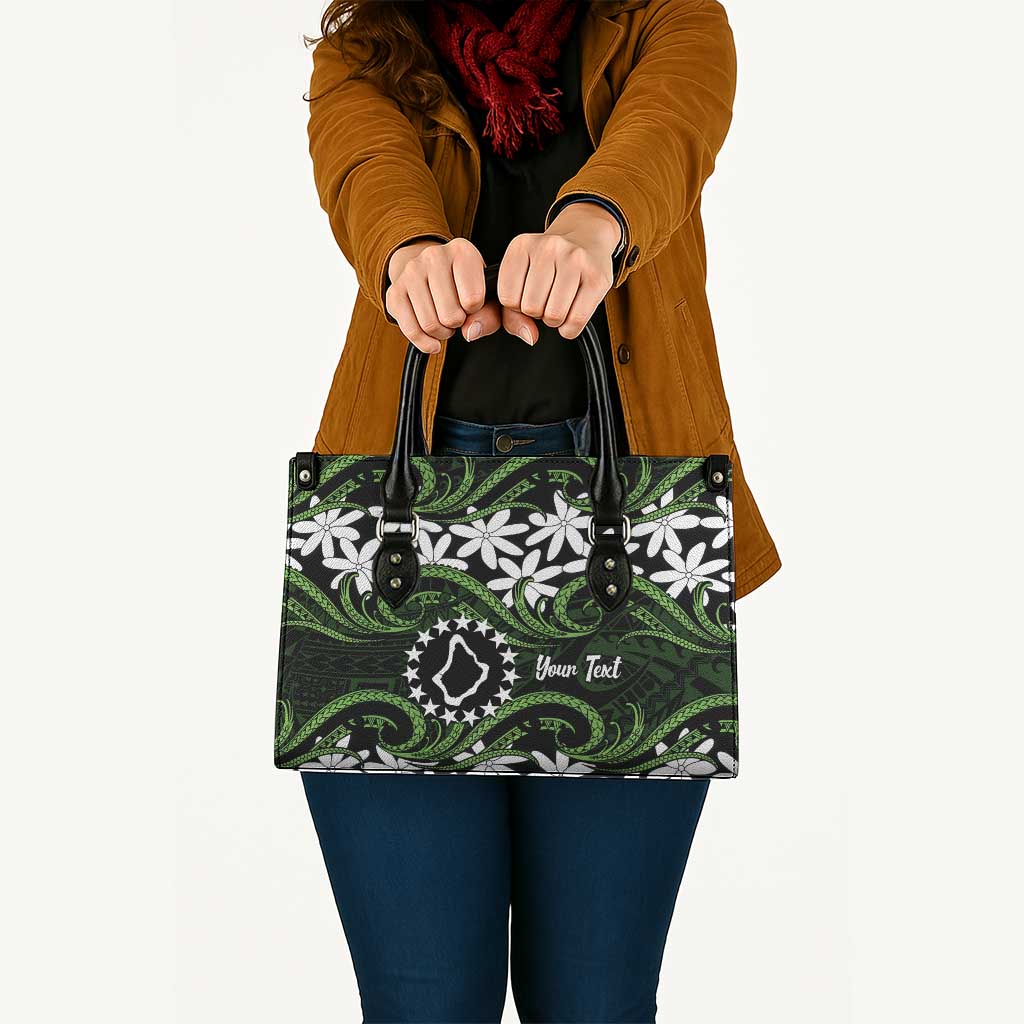 Personalised Cook Islands Palmerston Leather Bag Tiare Maori Polynesian Waves Tattoo LT14 - Polynesian Pride