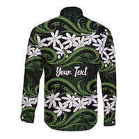 Personalised Cook Islands Palmerston Long Sleeve Button Shirt Tiare Maori Polynesian Waves Tattoo LT14 - Polynesian Pride